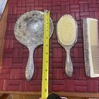 Vintage 3 Pc Vanity Set Silver Plate Hand Mirror Brush Comb Ornate Floral