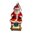 European Christmas Santa In Sleigh Glass Ornament Made In Poland New With Tag
