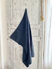 Antique French Large Rustic Heavy Damask Linen Indigo Dyed Tea Towel C1880