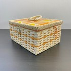 Floral Wicker Sewing Basket  Caddy Box  Vintage Seamstress Storage With Handle