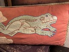 Whimsical-hand Embroidered-frog   Lilly Pads-17x8 Rectangle Pillow-cotton-            
