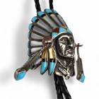Vintage Sterling Silver Native American Indian Chief Inlay Bolo Tie Signed
