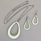 Glass Hoop Necklace Earrings Set Teardrop Green White Swirled Dangle
