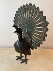 Vintage Large Cast Iron Peacock Doorstop Painted Green And Gold - 14 5 Inches