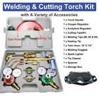 Oxygen Acetylene Gas Cutting Torch Regulator Welding Kit W 15  Hose Glasses Case