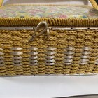 Vintage 1960s Dritz Wicker Sewing Basket Floral Top Fabric Interior Yellow Trim
