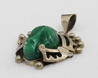 Vintage Carved Jade Aztec Warrior Mexican Silver Headdress Pendant For Necklace
