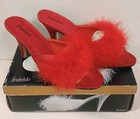    new Vtg Frederick s Of Hollywood Glamour Girl Red Feather Marabou Heels Slipper