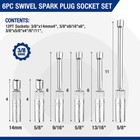 Workpro 6pcs Magnetic Swivel Spark Plug Socket Set 12pt 9 16 -13 16  14mm Socket