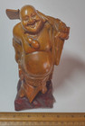 Vintage Chinese Hand Carved Boxwood Laughing Happy Buddha Statue  7 25 