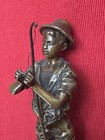 Antique French Bronze Pecheur Sculpture Signed Adolphe J Lavergne Marble Base