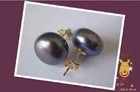 Huge Real Aaaaa Akoya 10-11mm Black Stud Pearl Earrings 14k Gold