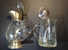 2 Engraved Glass   Silver Creamers   Syrups  1 Sterling Silver Whiting   1 Plate