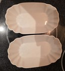 Pair Of White Porcelain Scalloped Oval Serving Dishes Fluted Side Bowls Set Of 2