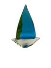 Art Glass Sailboat Sculpture Cobalt Blue Yellow Confetti 6    Paperweight
