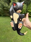 Wooden Sleeping Black White Cat Figurine Hanging Wall Art 3d Handpainted Vintage