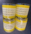 4 Georges Briard Mcm Yellow Geometric Lattice Low Ball Rocks Glass Vtg Retro