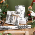 Woodland Christmas Wrapping Paper Roll  Vintage Forest Reindeer   Snowy Pine Tre
