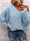 Womens V Neck Oversized Sweater Long Sleeve Knit Loose Casual Pullover Tops