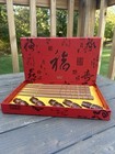 Set 5 Pairs Chopsticks rests gift Box Wood Pyrograph Carved New In Box