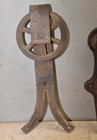 2 Antique Different Cast Iron Barn Door Hanger Roller Hardware Tool Collectible