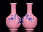 A Pair Chinese Pastel Porcelain Handpaintde Exquisite Flowers birds Vases 16898