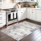 Grey Beige Abstract Nonslip Printed Faux Wool Area Rug Washable 3x5 Ft