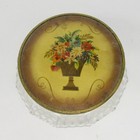 Vintage Glass Vanity Dresser Powder Jar Decorative Floral Metal Lid Flowers