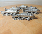 6 Pewter Carp Fish Hashioki Chopstick Knife Rests Detailed Vintage