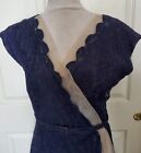 Vintage 50s Navy Blue Lace   Pale Pink Net Trim Party Dress B40 Side Zip