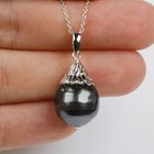 13 8mm Black Tahitian Saltwater Pearl Pendant Necklace Sterling Silver  18 