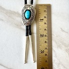 Navajo Turquoise Bolo Tie Shadow Box Hand Stamped Skeets Sterling Native Amer