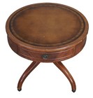Antique Mahogany Tooled Leather Round Regency Style Drum Pedestal Table 24 