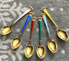 Vintage Ela  denmark  Gilded   Enameled Sterling Coffee Spoons W box  Set Of 6