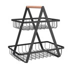 2 Tier Countertop Fruit Basket portable Fruit Bowle Basket For Kitchen Black