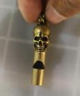 Old Chinese Archaize Brass Copper Handmade Skull Head Whistle Key Ring