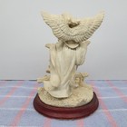 Vintage Guardian Angel With Children  Resin  White  Wood Base