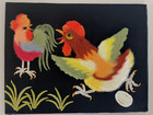 Japanese Matsuhato Bunka Punch Embroidery Chicken   Rooster  710 Framed Vtg