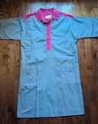 Vintage 70s 80s Womens Xl Pink Gray Button Up Canvas Midi Shirt Dress Pockets