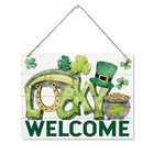 Lucky St  Patrick   s Day Welcome Wooden Plaque  Shamrock Rainbow Wall Decor  