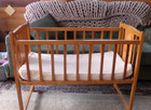 Vintage Wooden Baby Doll Crib bassinet With Graphics  1940s Wooden Baby Doll Bed