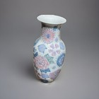 Vintage Chinese Hand-painted Vase - Floral Pattern W  White Background 12   hx6   w