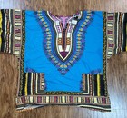 Dashiki Shirt Unisex Blue African Abstract Print V Neck Short Sleeve Size Medium