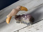 Gemstone Toucan Figurine Carved Crystal Quartz Amethyst Geode Cluster Bird