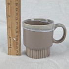 Vintage Japan Stoneware Mug Ribbed Base Beige Brown Drip Glaze Coffee Cup Retro