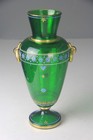 Antique Bohemian Green Glass Vase W  Enameled Decoreation