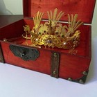 Vintage Wooden Storage With Lock  Treasure Jewelry Chest Decorative Treasure    