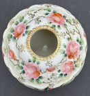 Vtg Porcelain Hand Painted Roses Hair Receiver  Gold Accents   With Faux Plant