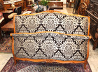 Antique Walnut Louis Xv French Full Size Bed   New Upholstery Silver   Black