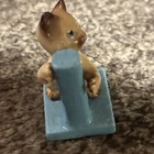 Hagen Renaker Siamese Cat Climbing Aqua Blue Scratch Post Ceramic Figurine 1 5 